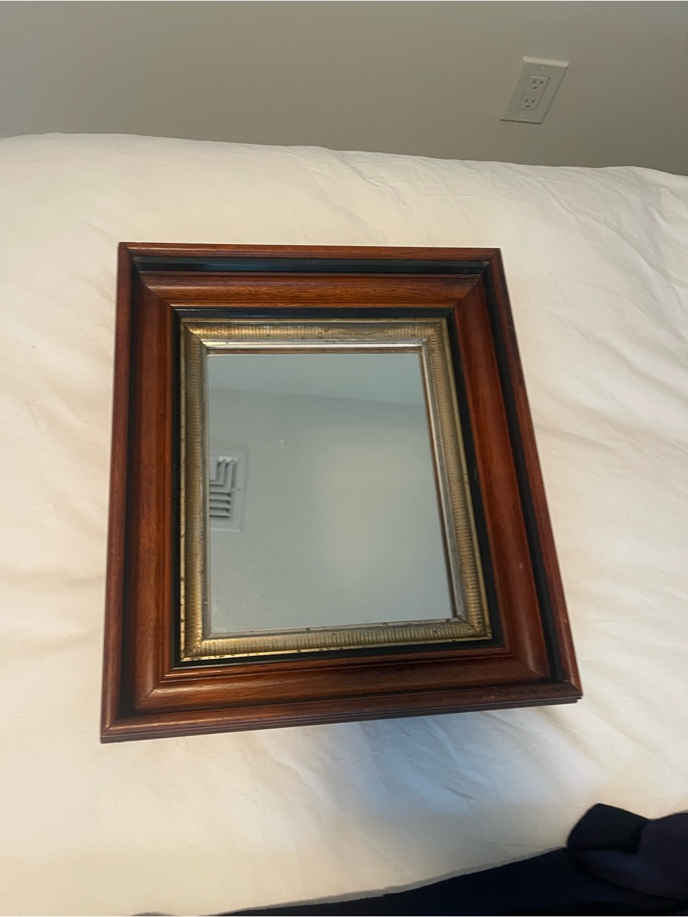 Antique Brown Wood Frame Mirror with Gold Trim